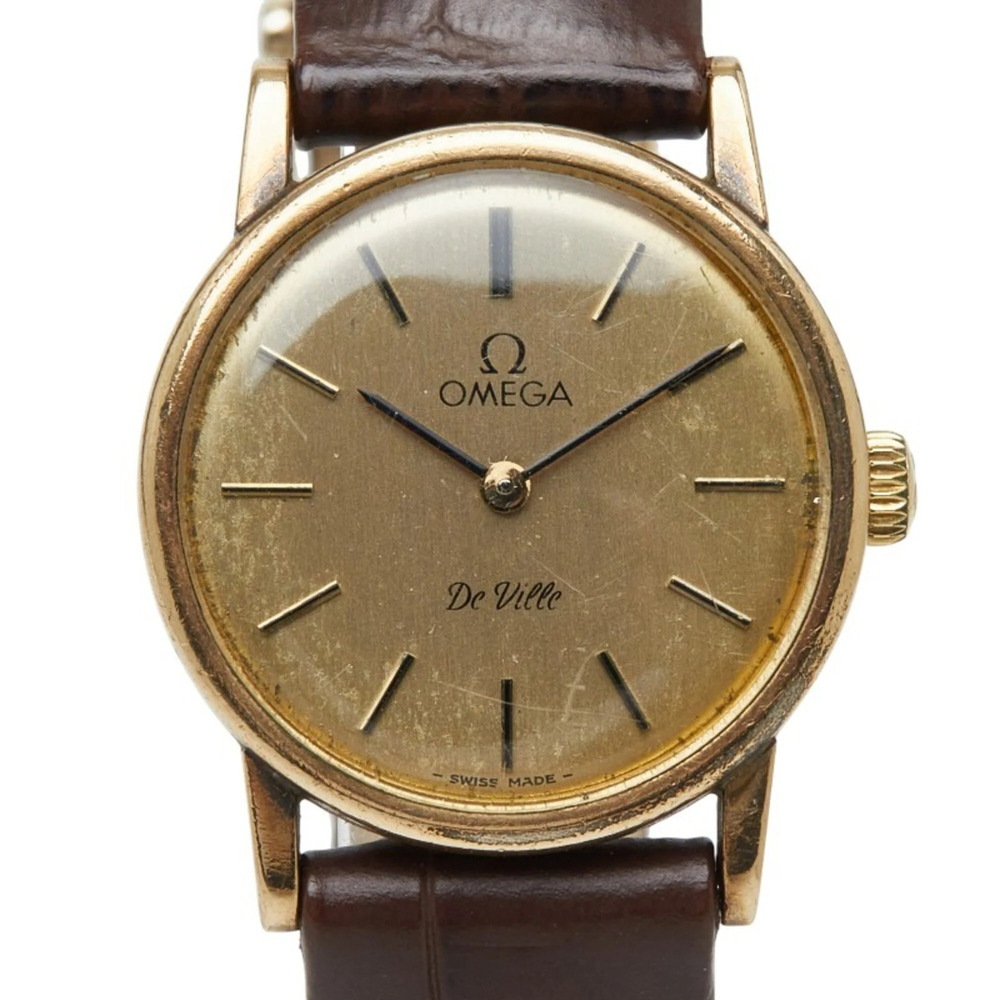 Omega De Ville Women's Watch, Manual Winding, Gold Dial, Stainless Steel Plat...